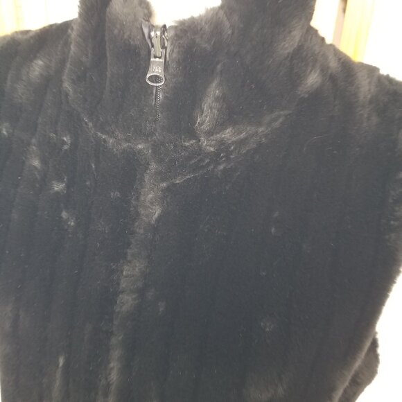 1980s Express Black Faux Mink Vest Zip Up Reversible to Satin Size Medium - Picture 5 of 14
